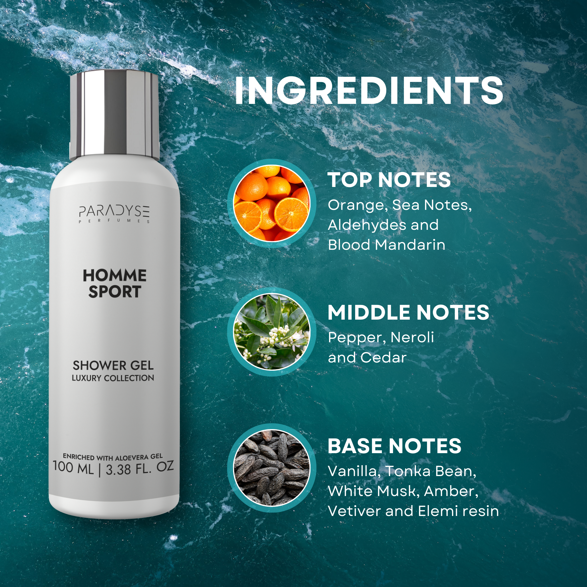Homme sport Body Wash for Women | Citrus Aquatic Scent | Moisturizing & Refreshing | Available in 100 ml