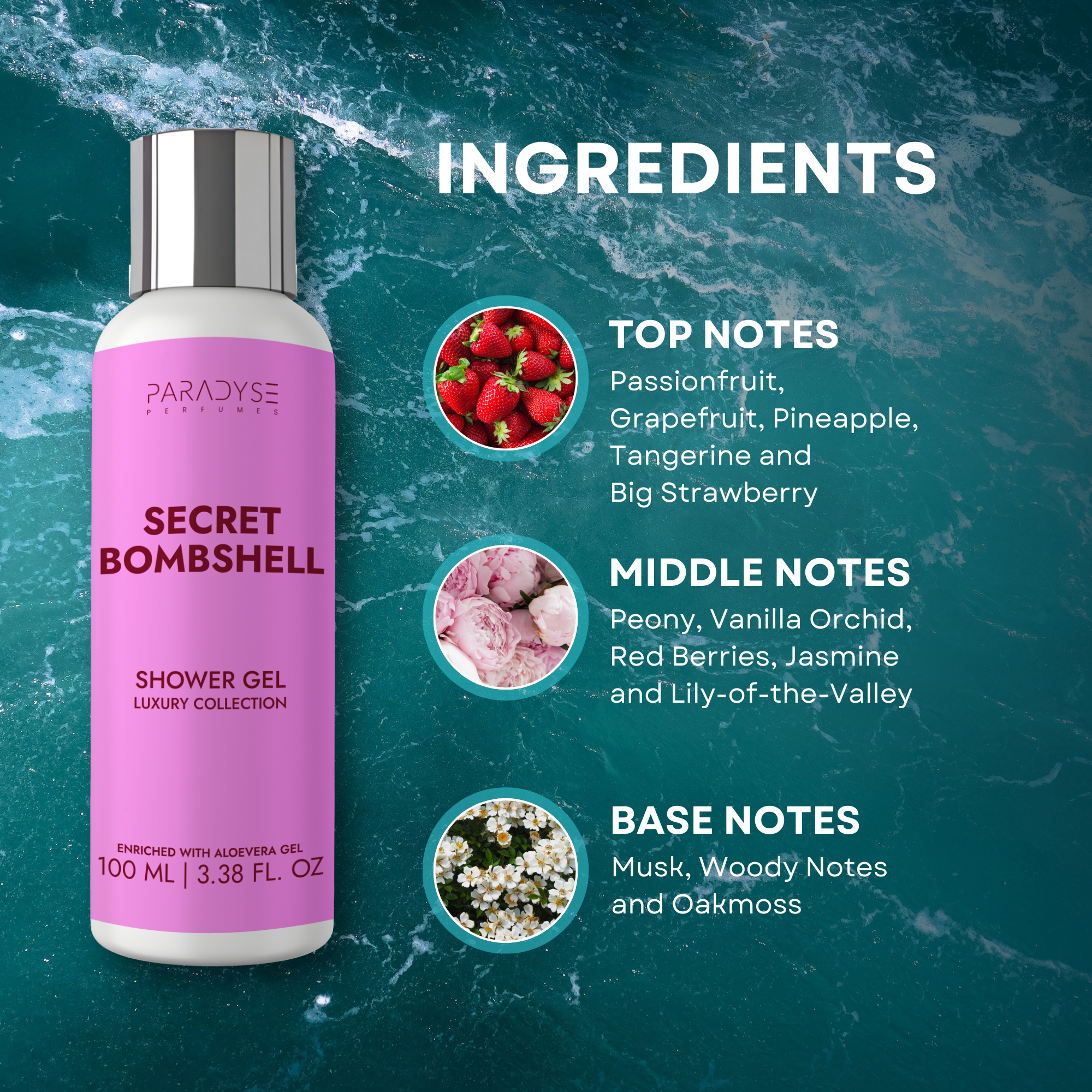 Secret Bombshell Body Wash for Women | Fruity Floral Scent | Moisturizing & Refreshing | Available inl 100 ml