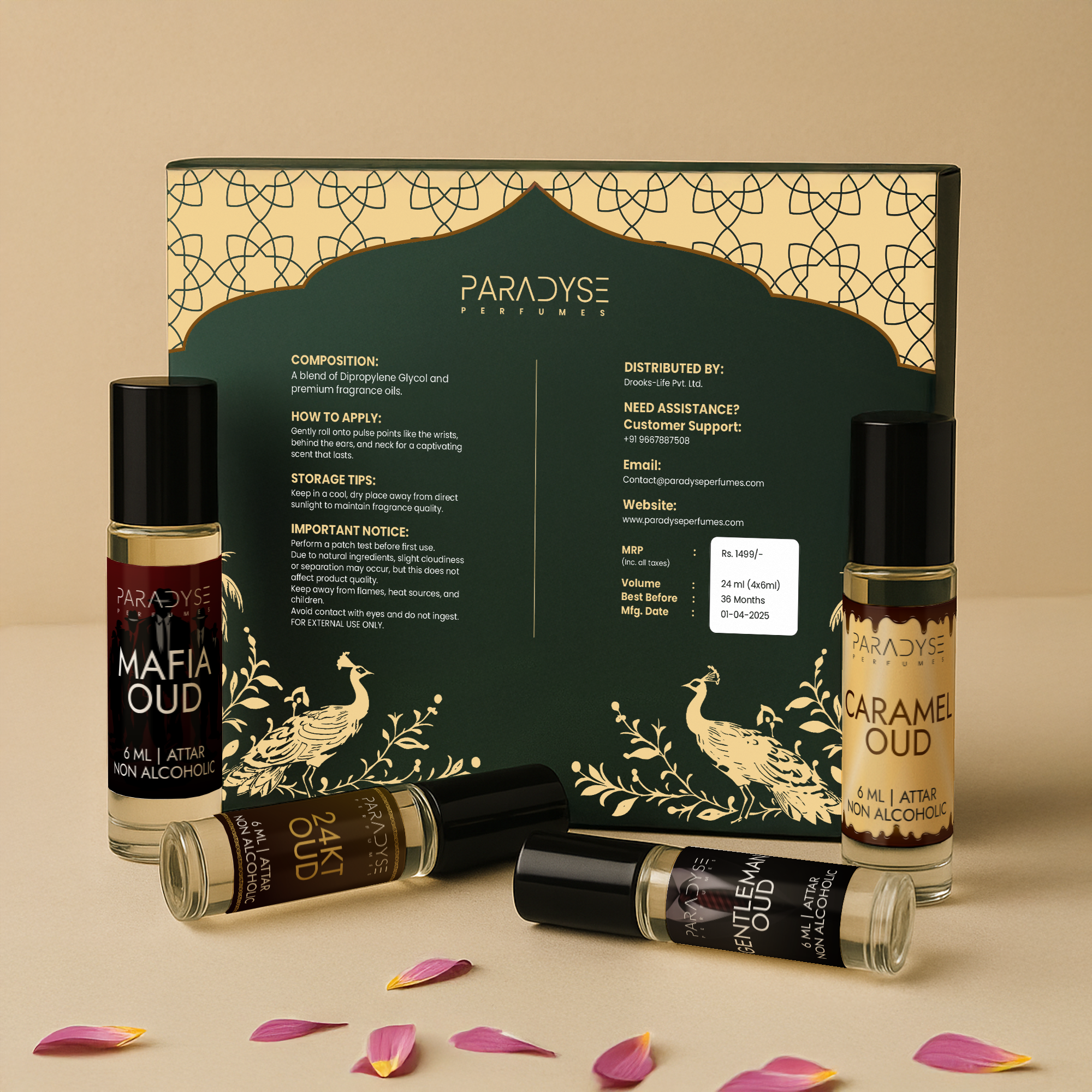 Oud Attars - Midnight Oud | Crown Oud |  Oud Mirage |  Oud Wood | Pack Of 4
